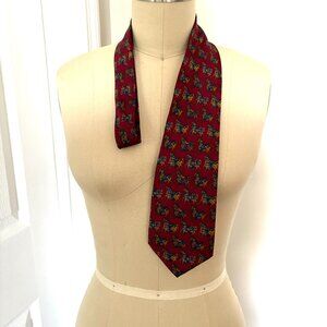 Salvatore Ferragamo Men's Necktie Decorative Horse Burgundy Tie 100% Silk